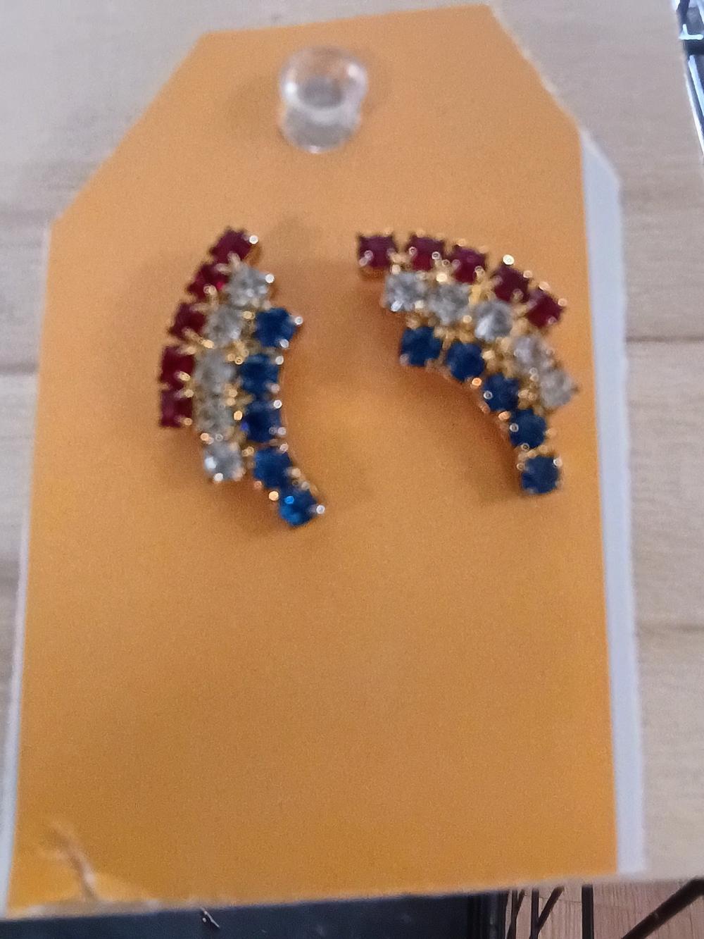 Tricolor Crystal Arc Stud Earrings - Blue, Red & Clear